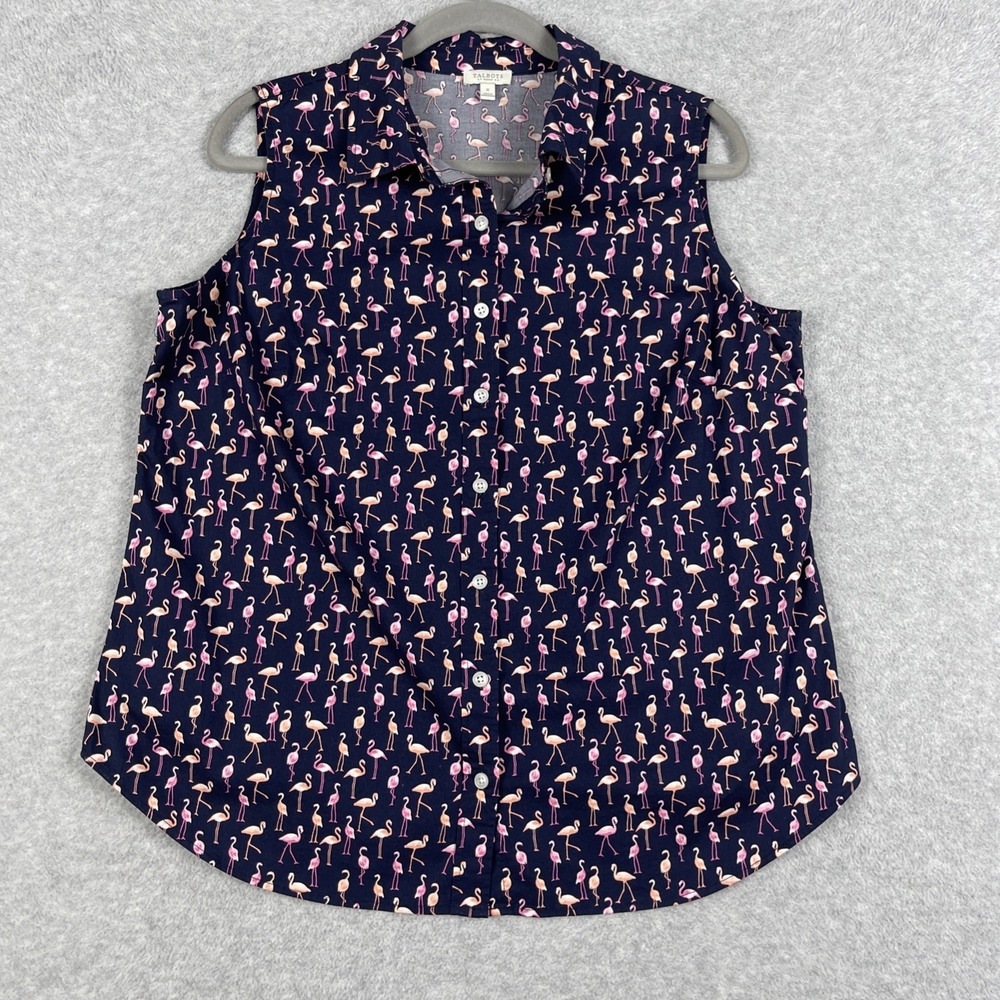 Talbots Flamingo Print Sleeveless Button Front Shirt Womens X Coastal Preppy